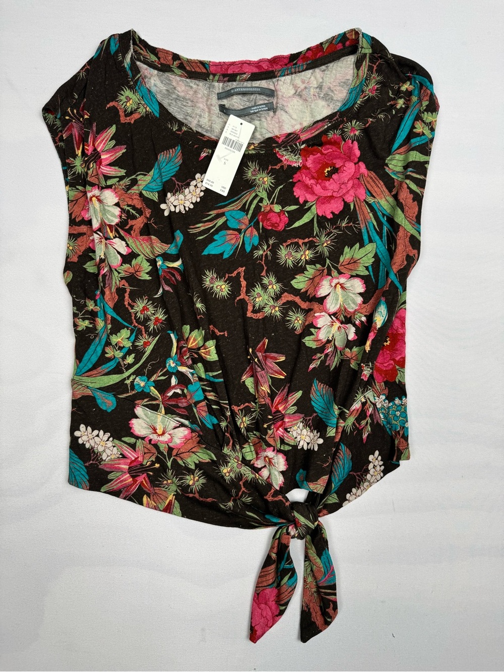 NWT Anthropologie Multi Color Floral Print Front Tie Knot Top Women’s S MSRP $68
